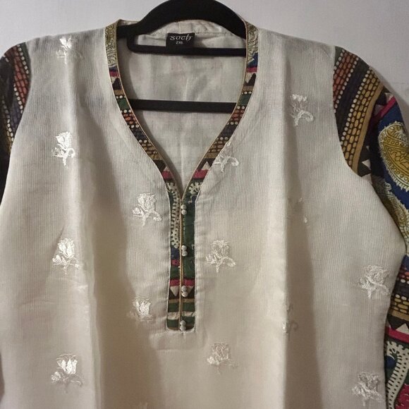 White cotton dobby kurta - Picture 5 of 6